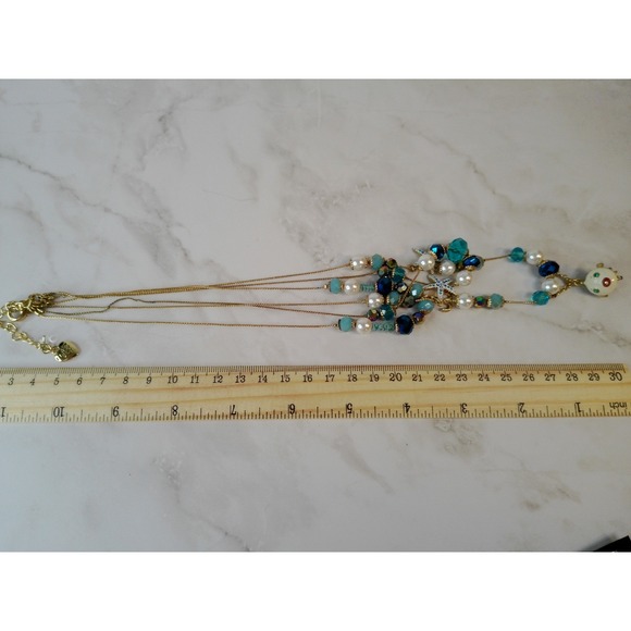 Retired Betsy Johnson Ocean Themed Puffer Fish Layered Necklace Gold Tone - Picture 5 of 6